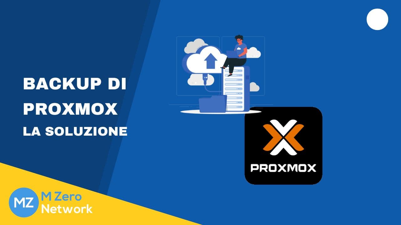 Copertina «Backup di Proxmox: la soluzione», con l’illustrazione di un backup verso il cloud e il logo Proxmox