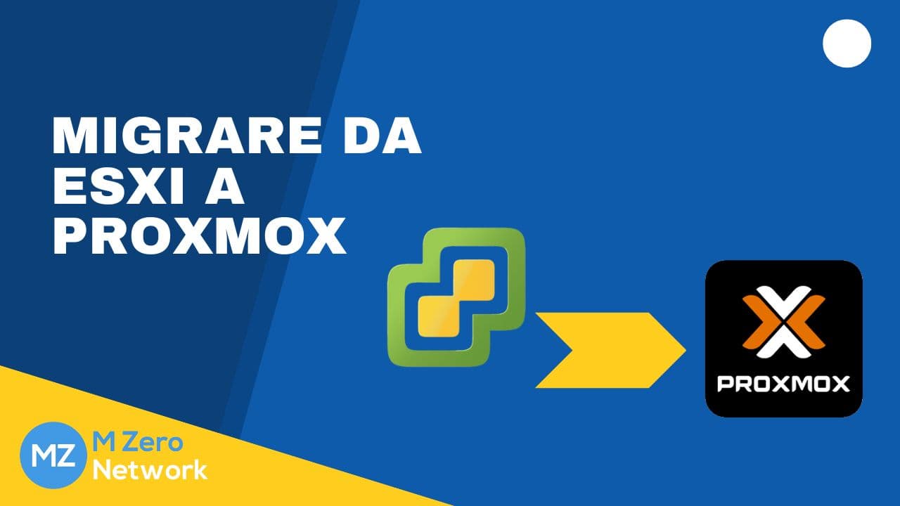 Copertina «Migrare da ESXi a Proxmox», con il logo VMware e una freccia verso il logo Proxmox