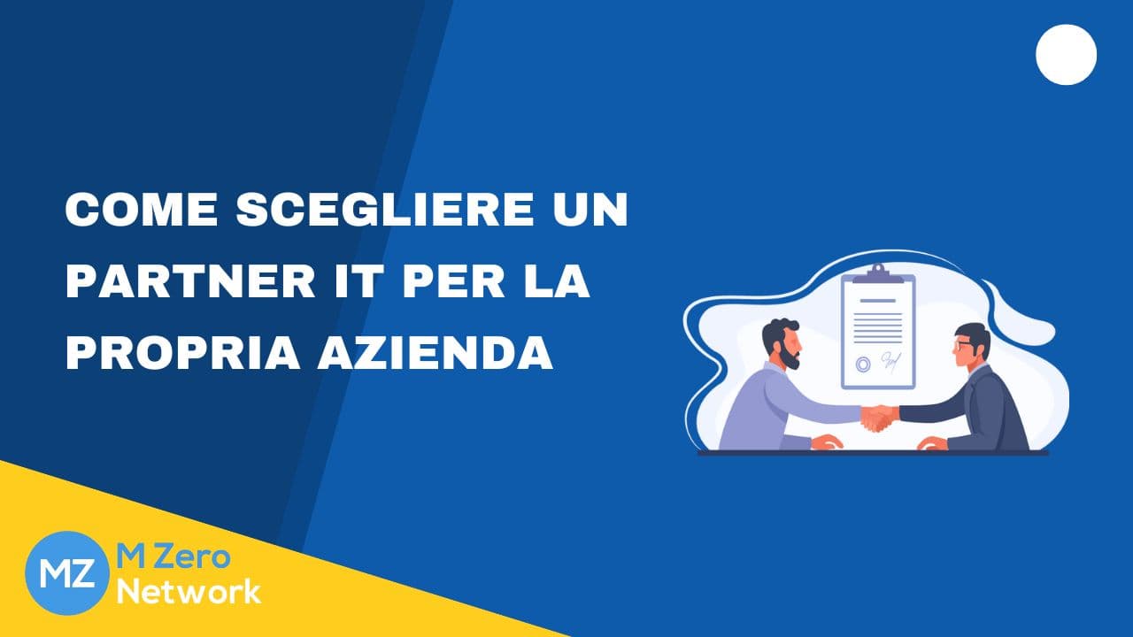 Copertina «Come scegliere un partner IT per la propria azienda», con due persone che si stringono la mano davanti a un contratto
