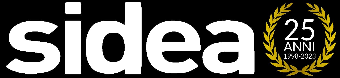 Logo Sidea in bianco, con la corona d’alloro dei 25 anni