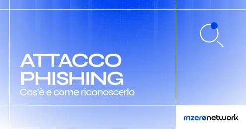 Copertina «Attacco phishing: cos’è e come riconoscerlo», grafica blu MZero Network con una lente d’ingrandimento