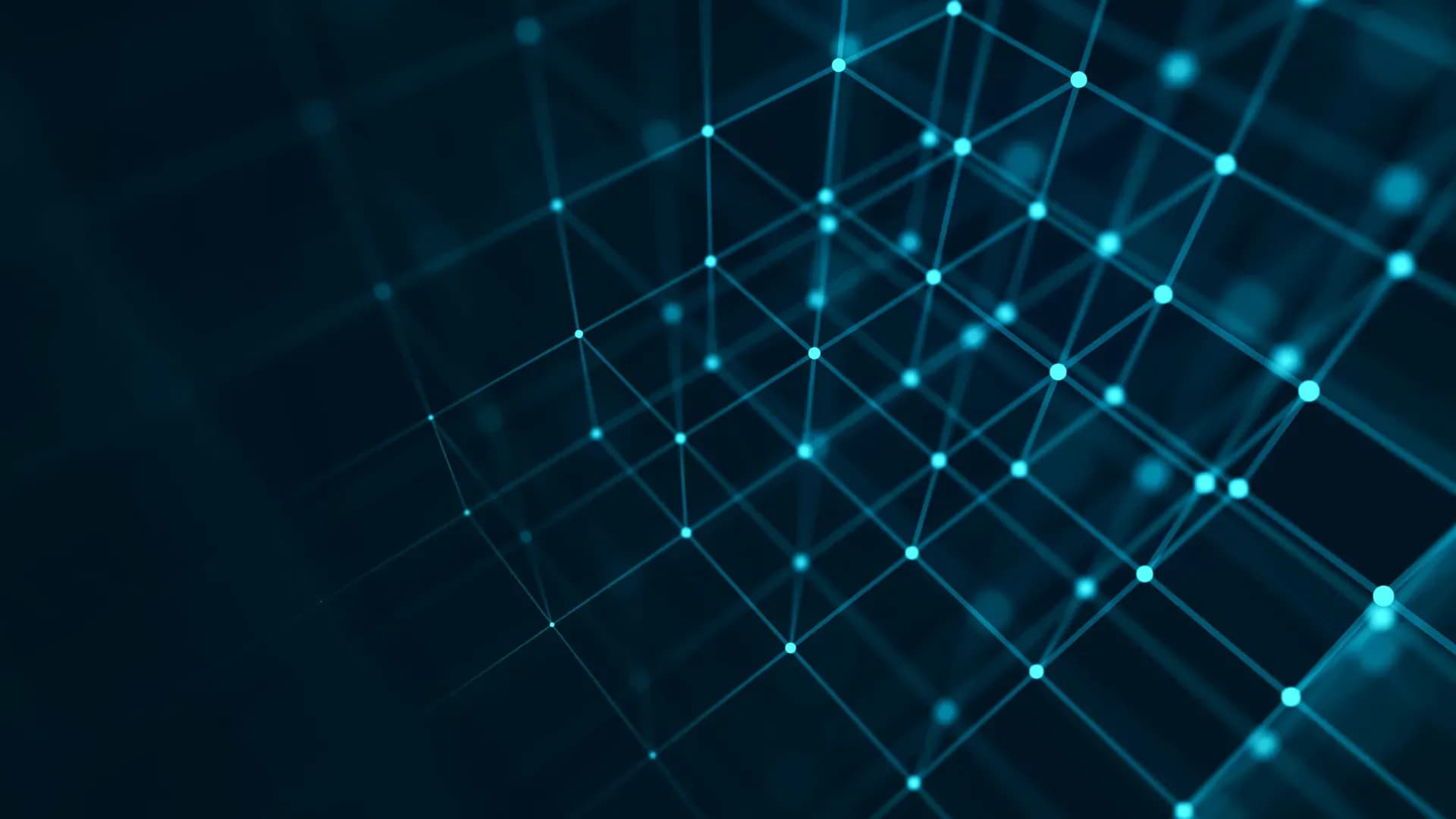 Reticolo di nodi luminosi su fondo blu scuro