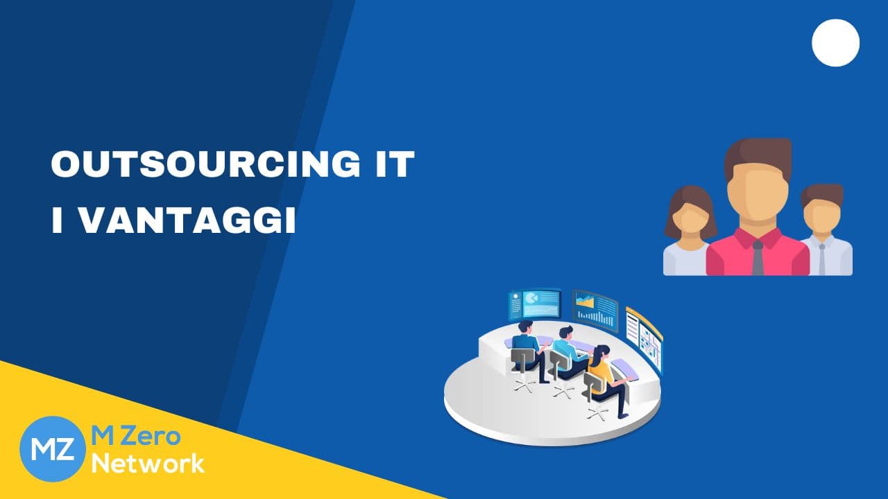 Copertina «Outsourcing IT: i vantaggi», con l’illustrazione di un gruppo di persone e di operatori davanti ai monitor