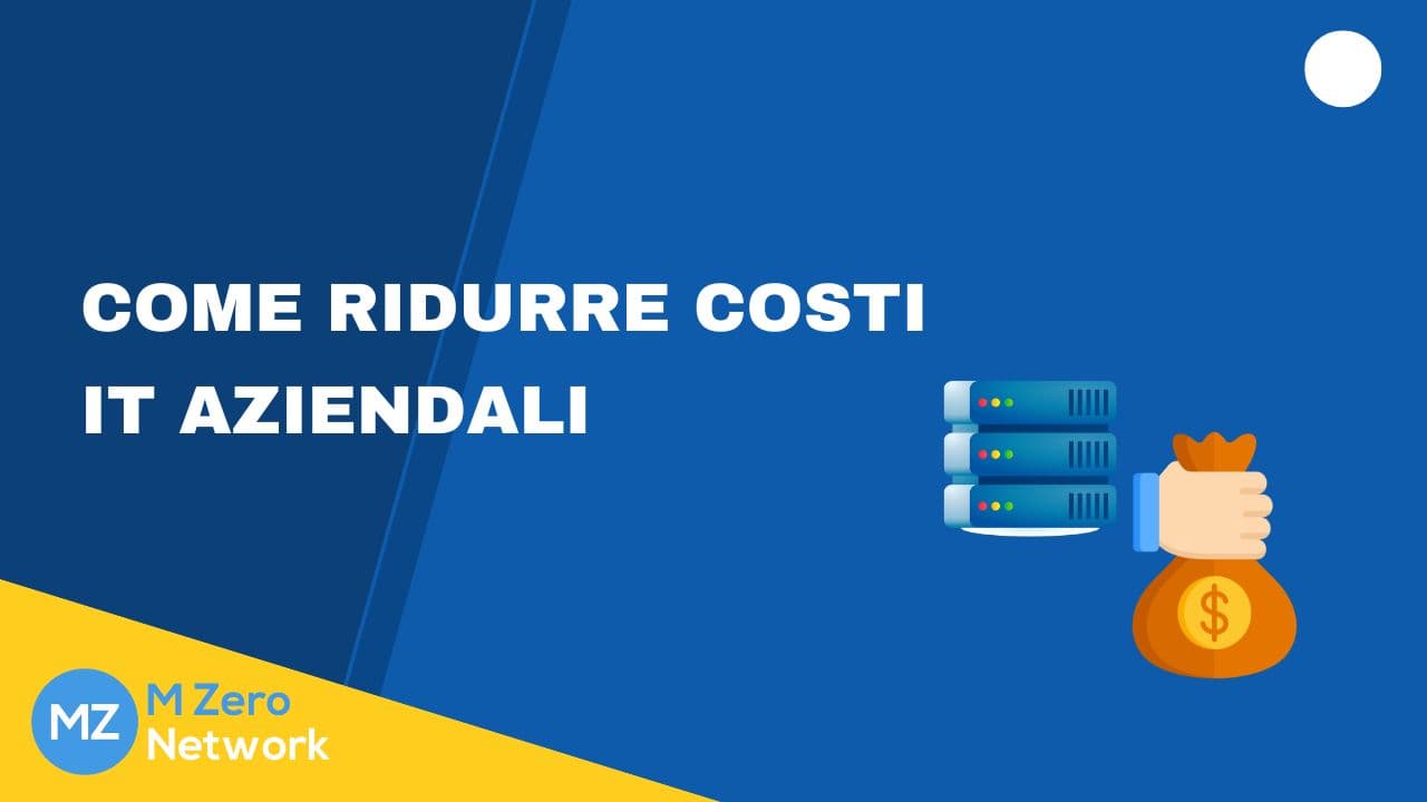 Copertina «Come ridurre costi IT aziendali», con le icone di tre server e di una mano con un sacco di denaro