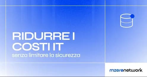 Copertina «Ridurre i costi IT senza limitare la sicurezza», grafica blu MZero Network con l’icona di un database