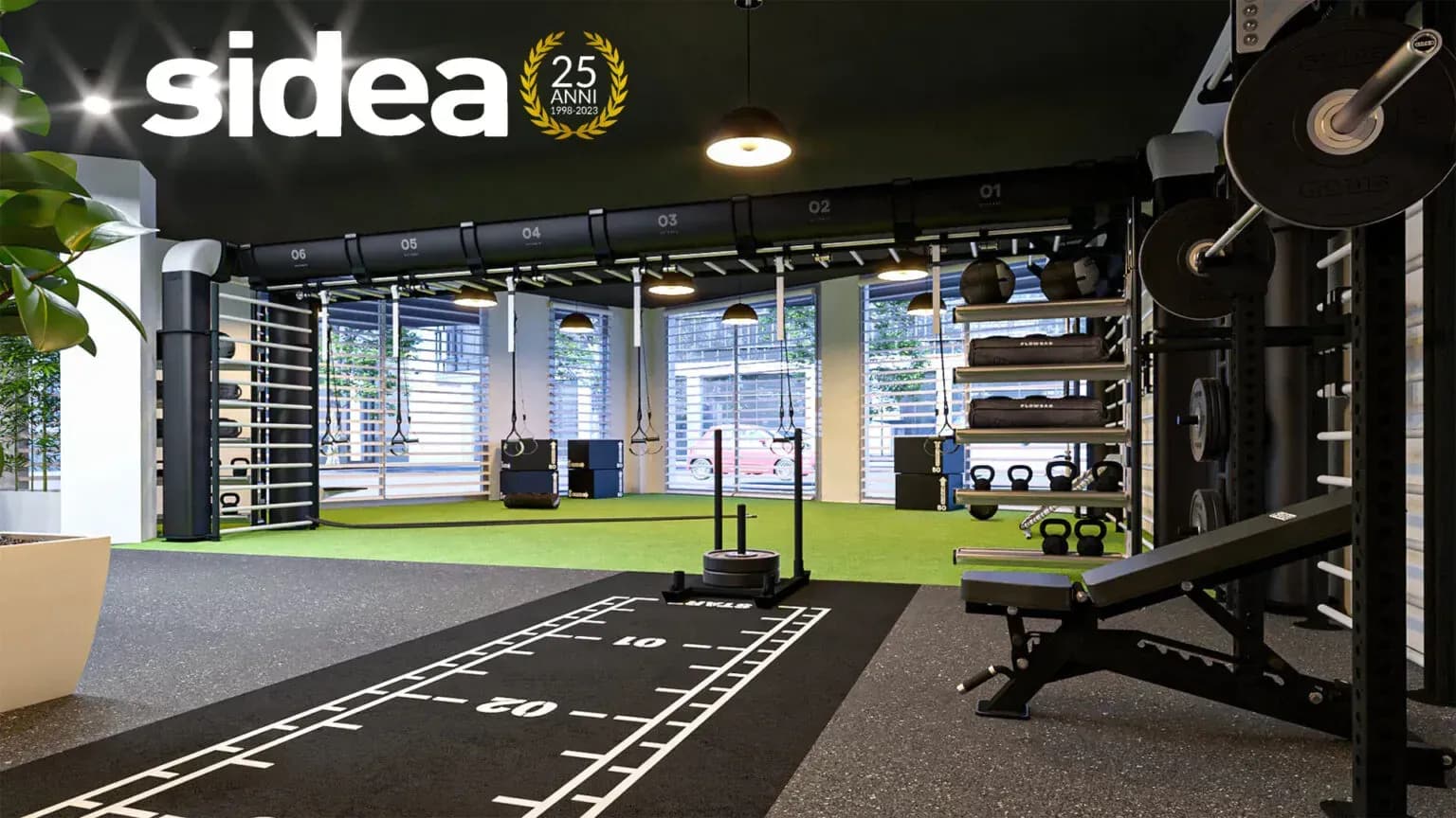Palestra attrezzata Sidea con il logo in sovrimpressione