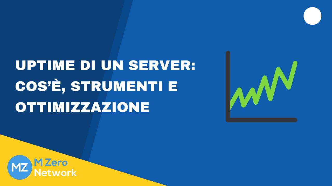 Copertina «Uptime di un server: cos’è, strumenti e ottimizzazione», con l’icona di un grafico in salita