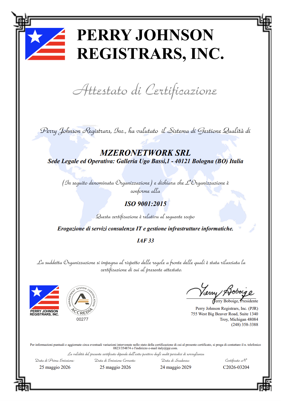 Azienda certificata ISO 9001 MZeronetwork